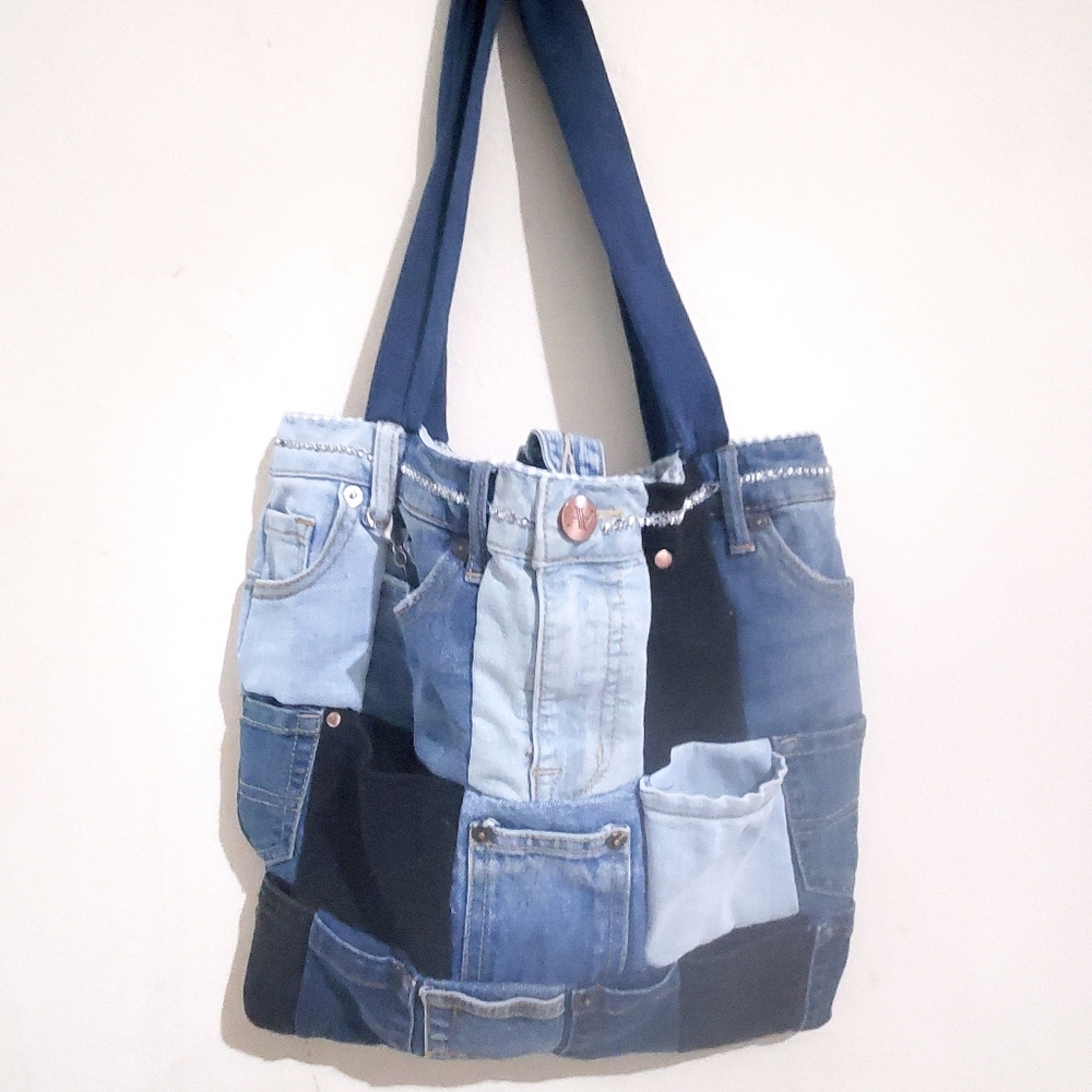 Jean bag with many Jean pockets on outside